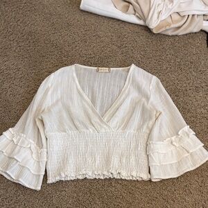 Altar'd State White Textured Ruffle Blouse